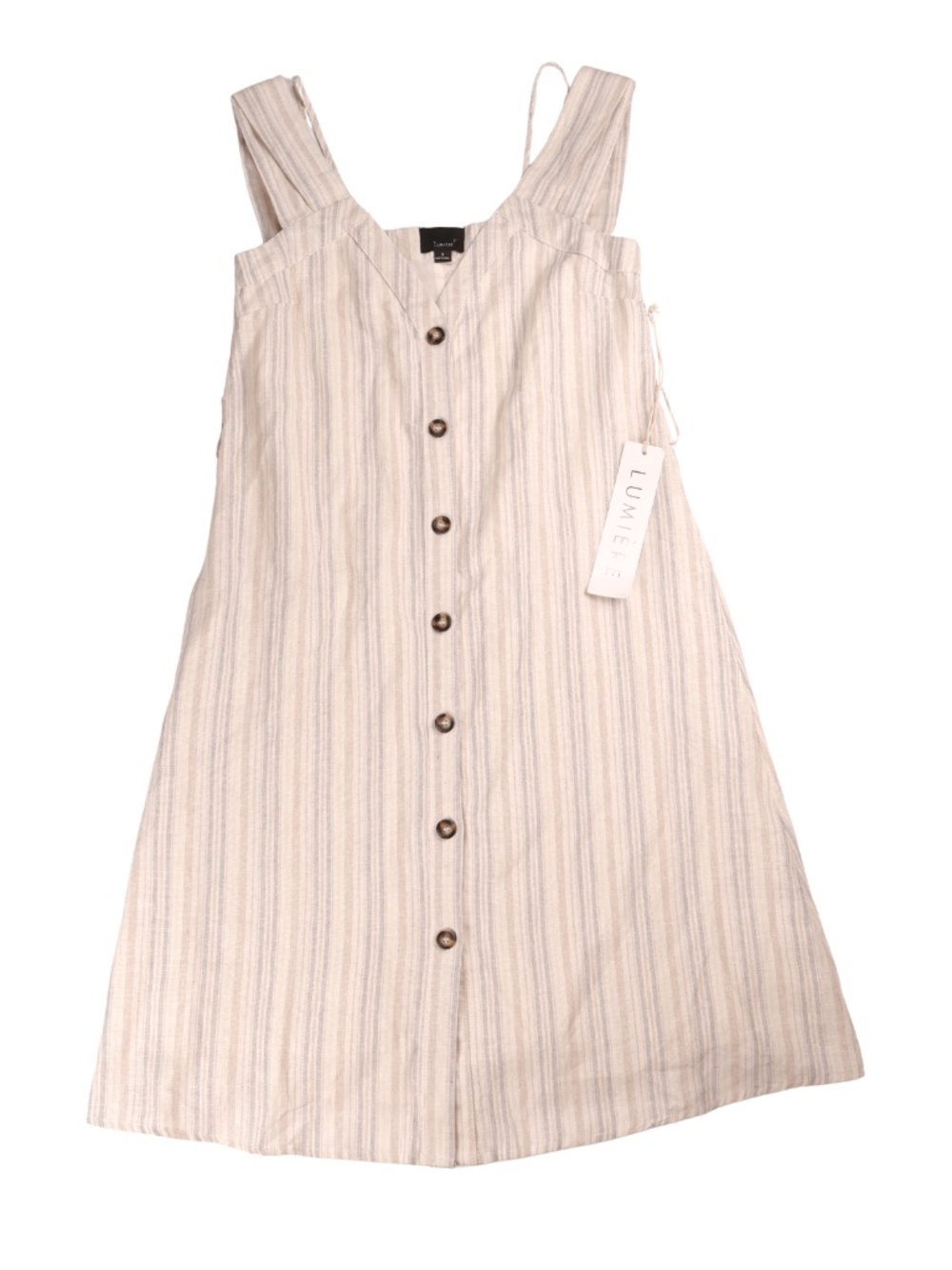 Lumiere Cream Blue Khaki Stripe Midi Dress Small NWT